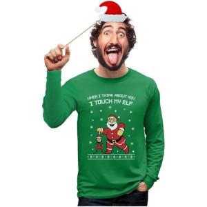 imageI Touch My Elf Sweatshirt Men Ugly Christmas Sweater Style Long Sleeve ShirtGreen