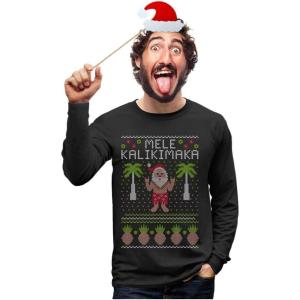 imageMele Kalikimaka Shirt for Men Hawaiian Santa Claus Ugly Christmas Mens Long Sleeve TShirtBlack