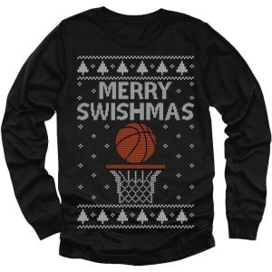 imageMerry Swishmas Boys Ugly Christmas Sweater Style Basketball Xmas Holiday Youth Kids Long Sleeve TShirtBlack