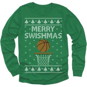 imageMerry Swishmas Boys Ugly Christmas Sweater Style Basketball Xmas Holiday Youth Kids Long Sleeve TShirtGreen