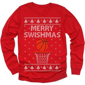 imageMerry Swishmas Boys Ugly Christmas Sweater Style Basketball Xmas Holiday Youth Kids Long Sleeve TShirtRed