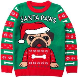 imagePug Ugly Christmas Sweater for Youth Kids Santa Paws Xmas Holiday Tacky Sweaters for Boys ampamp GirlsMulticolor