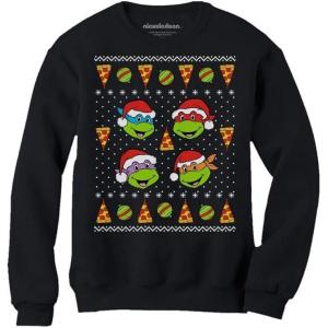 imageTeenage Mutant Ninja Turtles Ugly Christmas Sweatshirts TMNT Pizza Holiday Xmas Sweatshirt for Men and WomenBlack