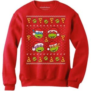 imageTeenage Mutant Ninja Turtles Ugly Christmas Sweatshirts TMNT Pizza Holiday Xmas Sweatshirt for Men and WomenRed