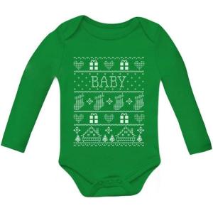 imageTstars Baby Boy Baby Girl Ugly Christmas Sweater Outfit Baby Long Sleeve BodysuitGreen