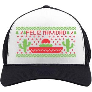 imageTstars Feliz Navidad Mexican Ugly Christmas Trucker Hat Mesh Cap for Men Women Funny Holiday Xmas Snapback HatsBlackWhite