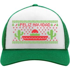 imageTstars Feliz Navidad Mexican Ugly Christmas Trucker Hat Mesh Cap for Men Women Funny Holiday Xmas Snapback HatsGreenWhite