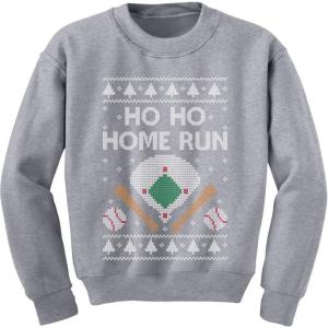 imageTstars Ho Ho Home Run Baseball Christmas Sweater Style Sweatshirt Holiday Ugly Xmas Sweatshirts for Youth KidsGray