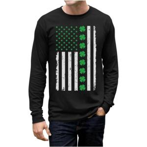 imageTstars Mens St Patricks Day Long Sleeve Shirt with Irish Clover and Lucky Shamrock DesignFlag  Black