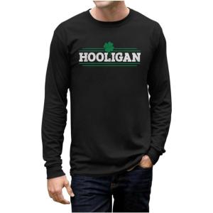 imageTstars Mens St Patricks Day Long Sleeve Shirt with Irish Clover and Lucky Shamrock DesignHooligan  Black