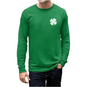 imageTstars Mens St Patricks Day Long Sleeve Shirt with Irish Clover and Lucky Shamrock DesignPocket Clover  Green