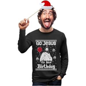 imageUgly Christmas Long Sleeve TShirt for Men Go Jesus Its Your Birthday Tacky Sweater Style Holiday Xmas Long Sleeve TShirtBlack
