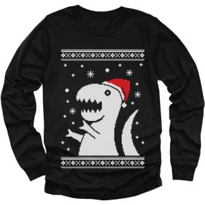 imageBoys Ugly Christmas Shirt Santa Dinosaur Tacky Sweater Style Xmas Holiday Youth Kids Long Sleeve TShirtBlack