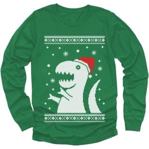 imageBoys Ugly Christmas Shirt Santa Dinosaur Tacky Sweater Style Xmas Holiday Youth Kids Long Sleeve TShirtGreen