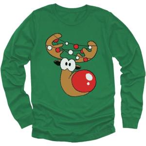 imageCute Reindeer Ugly Christmas Sweater Style Holiday Xmas Toddler ampamp Youth Kids Long Sleeve TShirtGreen