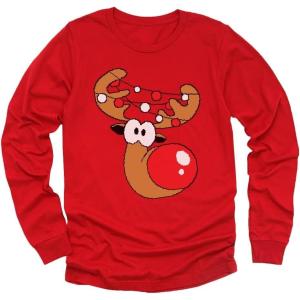imageCute Reindeer Ugly Christmas Sweater Style Holiday Xmas Toddler ampamp Youth Kids Long Sleeve TShirtRed
