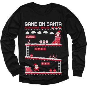 imageGame On Santa Ugly Christmas Sweater Style Gaming Holiday Xmas Long Sleeve TShirt for Youth KidsBlack