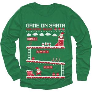 imageGame On Santa Ugly Christmas Sweater Style Gaming Holiday Xmas Long Sleeve TShirt for Youth KidsGreen