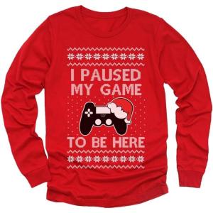 imageGaming Boys Ugly Christmas Shirt I Paused My Game to Be Here Xmas Holiday Long Sleeve TShirt for Youth KidsRed