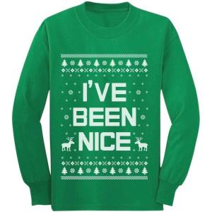 imageIve Been Nice Funny Holiday Ugly Christmas Youth Kids Long Sleeve TShirtGreen