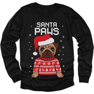 imagePug Ugly Christmas Shirt for Kids Santa Paws Tacky Sweater Style Holiday Long Sleeve TShirt for Youth Boys GirlsBlack