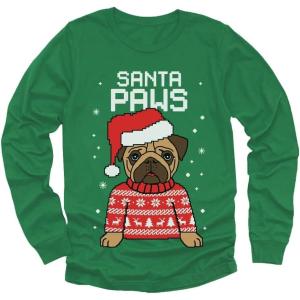 imagePug Ugly Christmas Shirt for Kids Santa Paws Tacky Sweater Style Holiday Long Sleeve TShirt for Youth Boys GirlsGreen
