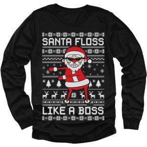 imageSanta Floss Like a Boss Ugly Christmas Sweater Style Xmas Holiday Youth Kids Long Sleeve TShirtBlack