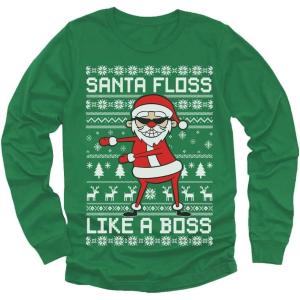 imageSanta Floss Like a Boss Ugly Christmas Sweater Style Xmas Holiday Youth Kids Long Sleeve TShirtGreen