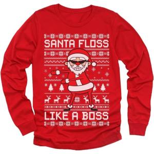 imageSanta Floss Like a Boss Ugly Christmas Sweater Style Xmas Holiday Youth Kids Long Sleeve TShirtRed