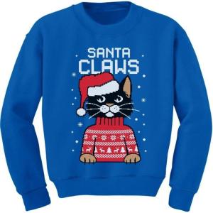 imageTstars Funny Cat Kids Ugly Christmas Sweater Youth Girls Boys Santa Claws Holiday Tacky Xmas SweatersBlue