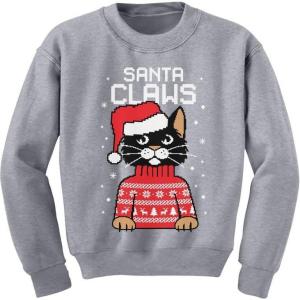 imageTstars Funny Cat Kids Ugly Christmas Sweater Youth Girls Boys Santa Claws Holiday Tacky Xmas SweatersGray