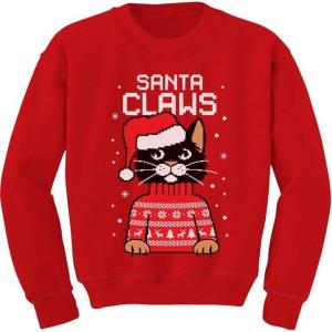 imageTstars Funny Cat Kids Ugly Christmas Sweater Youth Girls Boys Santa Claws Holiday Tacky Xmas SweatersRed