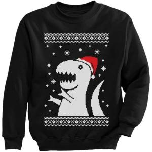 imageUgly Christmas Sweater Big Trex Santa  Children Funny Youth Kids SweatshirtBlack