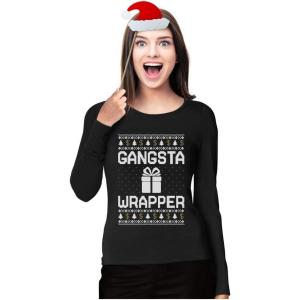 imageGangsta Wrapper Funny Ugly Christmas Sweater Women Girls Long Sleeve ShirtBlack