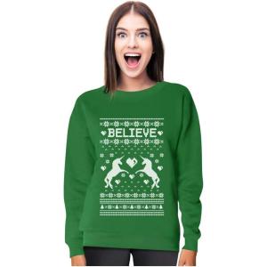 imageTstars Believe In Unicorns  Magical Ugly Christmas Sweater Womens SweatshirtGreen