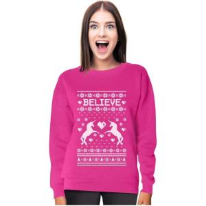 imageTstars Believe In Unicorns  Magical Ugly Christmas Sweater Womens SweatshirtPink