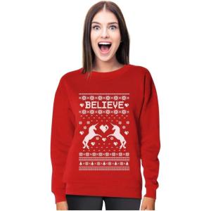 imageTstars Believe In Unicorns  Magical Ugly Christmas Sweater Womens SweatshirtRed
