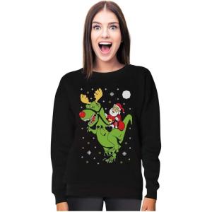 imageT Rex Santa Ride Funny Ugly Christmas Sweater Women SweatshirtBlack