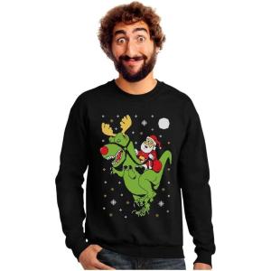 imageTRex Santa Ride Funny Ugly Christmas Sweater Sweatshirt XLarge Black