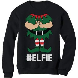 imageTeeStars  Elf Suit Funny Elfie Christmas Women SweatshirtBlack