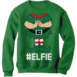 imageTeeStars  Elf Suit Funny Elfie Christmas Women SweatshirtGreen