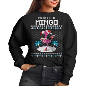 imageTstars Fa La La Flamingo Ugly Christmas Sweatshirt for Women Teen Girls Tacky Sweater Style Xmas Holiday SweatshirtsBlack