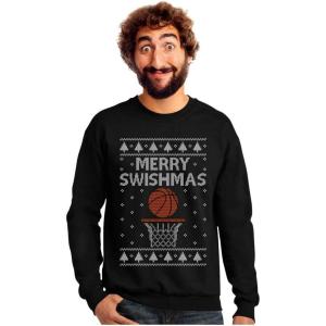 imageTstars Merry Swishmas Funny Ugly Christmas Sweatshirt for Men Basketball Tacky Sweater Style Xmas Holiday Mens SweatshirtsBlack