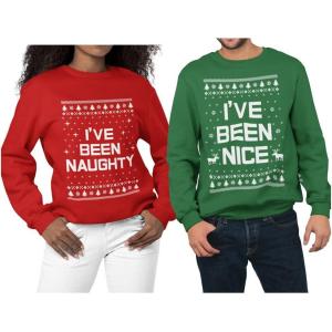 imageTstars Naughty ampamp Nice Couples Ugly Christmas Sweatshirts Funny His and Hers Xmas Matching Holiday Sweatshirt for Men WomenNice Green  Naughty Red