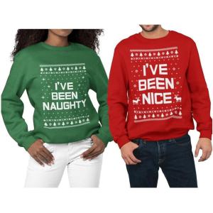 imageTstars Naughty ampamp Nice Couples Ugly Christmas Sweatshirts Funny His and Hers Xmas Matching Holiday Sweatshirt for Men WomenNice Red  Naughty Green