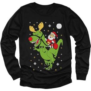 imageDino Santa Boys Ugly Christmas Sweater Style Tacky Xmas Holiday Long Sleeve TShirt for Toddler KidsBlack