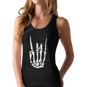imageRock n Roll Skeleton Hand Cool Halloween Racerback Tank Top Small Black