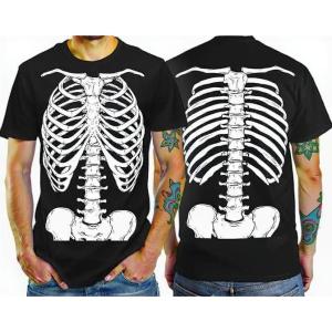 imageSkeleton Shirt Mens Front ampamp Back Print Rib Cage Xray Costume Adult Funny Halloween Shirts for MenBlack