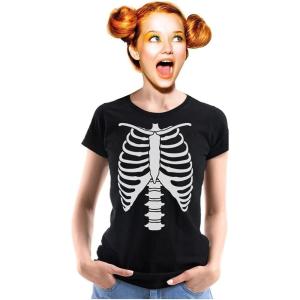 imageSkeleton Shirt Rib Cage Skull Hands Halloween Shirts for Women Teen GirlsBlack