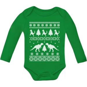 imageTstars  Ugly Christmas Sweater Trex Baby Long Sleeve Bodysuit 18M Green